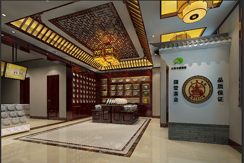 宁都古朴典雅的中式茶叶店大堂设计效果图